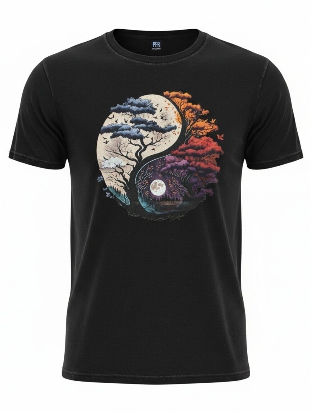 PFR New York - Black Short Sleeve Tee Shirt, Ying Yang Design Day/Night, Size L - Picture 2 of 8